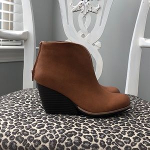 Brown wedge booties